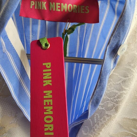 NEW WITH TAGS Pink Memories Long Striped Shirt with Lace Detail - 40 - Picture 4 of 6